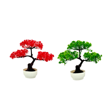 Artificial Red and Green for Home Decorarion Tree with Pot for Home Center Livingroom Table Shelf Entrance Office (Pack Of 2) (RV-AP13)