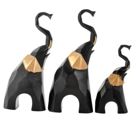 Golden Elephant Set of 3 Black & Gold  Statue